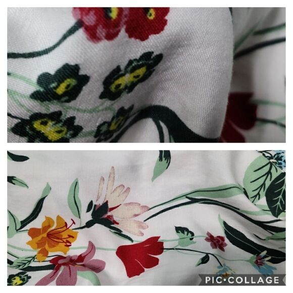 LOFT White Multicolor Floral Puff Sleeve Tent Linen Dress Size 0P Tie Waist - Picture 11 of 12